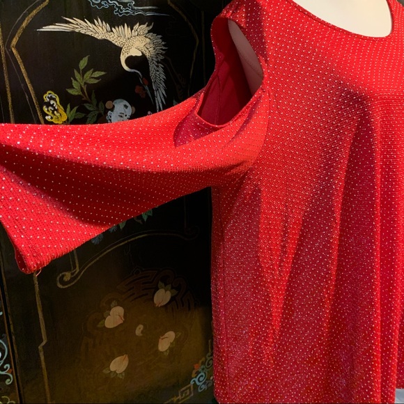 NWOT: Ruby Rd Red Open Shoulder Top - Picture 3 of 7